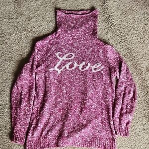 Life Is Good Pink Chenille 'Love' Turtleneck Sweater